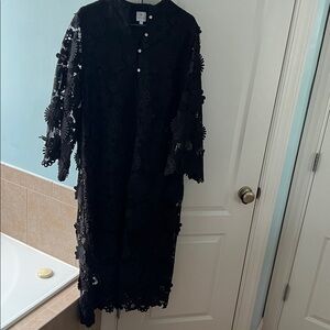 J Marie Black Floral Lace Midi Dress